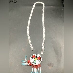 Native American seed bead Necklace with tassels 25”